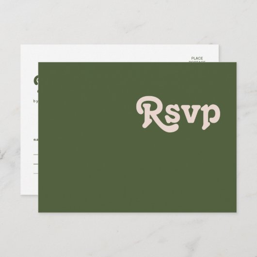 Einfache Retro-Vibes | Olive Green Wedding RSVP Postkarte (Vorne/Hinten)