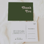 Einfache Retro-Vibes | Olive Green Wedding Vielen  Postkarte<br><div class="desc">Dieses einfache Retro-Vibes | Olivgrün Hochzeit danke Postcard ist perfekt für Ihre klassische funky Vintage Erdtönen Hochzeit. Das Design ist mit einem minimalistischen Hippie rustikalen boho Schriftart. Die neutrale südwestliche Wüstenfarbenpalette und die erdigen böhmischen Schriften aus der Mitte des Jahrhunderts sorgen für ein perfektes, minimalistisches Design für den modernen Western....</div>