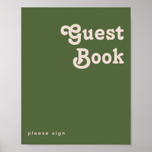 Einfache Retro-Vibes Oliven Grün Gästebuch-Schil Poster