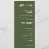 Einfache Retro-Vibes | Oliven-grüne Hochzeitsprogr Programm (Vorderseite)