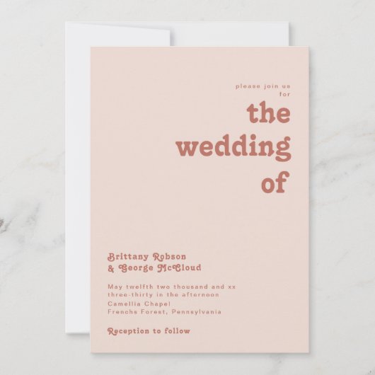 Einfache Retro-Vibes | Rosa beim Hochzeitsfeiern v Einladung (Vorderseite)