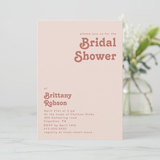Einfache Retro-Vibes | Rosa Brautparty Einladung (Stehend Vorderseite)