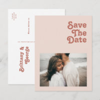 Einfache Retro-Vibes Rosa Foto Save the Date rot