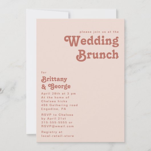 Einfache Retro-Vibes | Rosa Hochzeitsbrunch Einladung (Vorderseite)