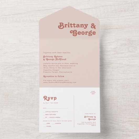 Einfache Retro-Vibes | Rosa Siegel und Senden All In One Einladung (Innen Boden)