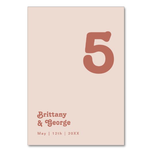 Einfache Retro-Vibes | Rosa Tischnummer (Vorderseite)