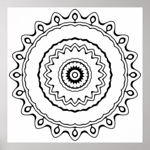 Einfache Ring-Mandala-Malvorlage zur Entspannung Poster