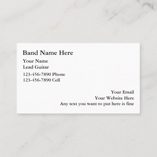 Einfache Rock Band-Visitenkarten Visitenkarte (Rückseite)