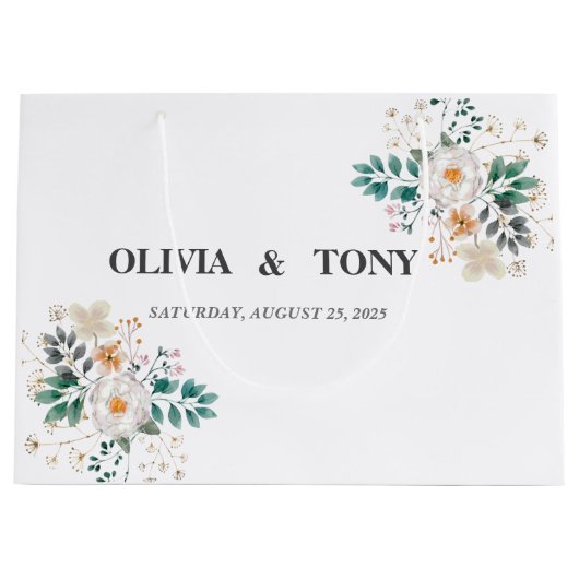 Einfache romantische Blumenhochzeit Große Geschenktüte (Vorderseite)