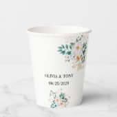 Einfache romantische Blumenhochzeit Pappbecher (Rückseite)