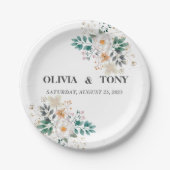 Einfache romantische Blumenhochzeit Pappteller (Vorderseite)