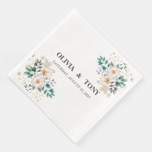 Einfache romantische Blumenhochzeit personalisiert Serviette (Ecke)