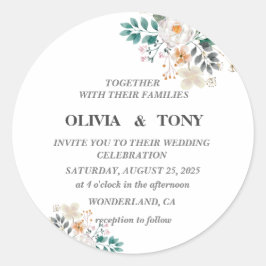 Einfache romantische Blumenhochzeit Runder Aufkleber