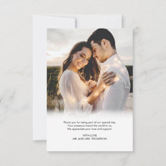 Einfache Romantische Foto-Hochzeit Dankeskarte (Rückseite)