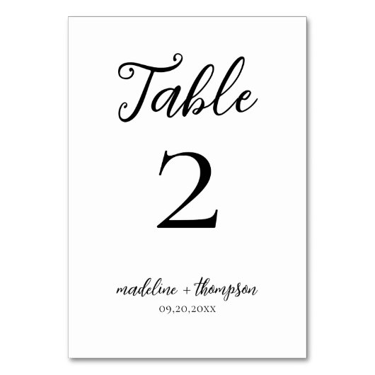 Einfache romantische Hochzeit Tischnummer (Vorderseite)