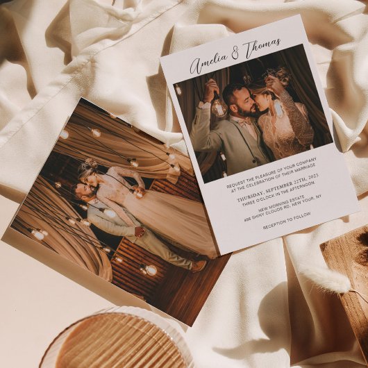 Einfache romantische Minimalistische Zwei-Foto-Hoc Einladung