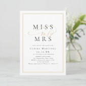 Einfache romantische Miss zu Mrs. script Brautpart Einladung (Stehend Vorderseite)