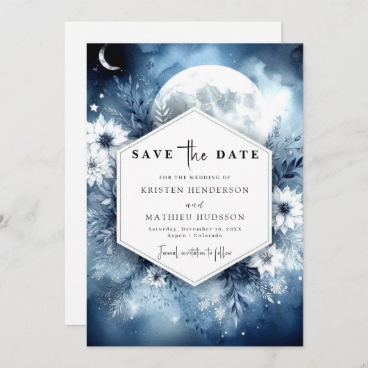 Einfache romantische Moonlit Hochzeit Save The Date (Vorne/Hinten)