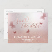 Einfache romantische Schmetterlingskalligraphie de Ankündigungspostkarte (Vorne/Hinten)