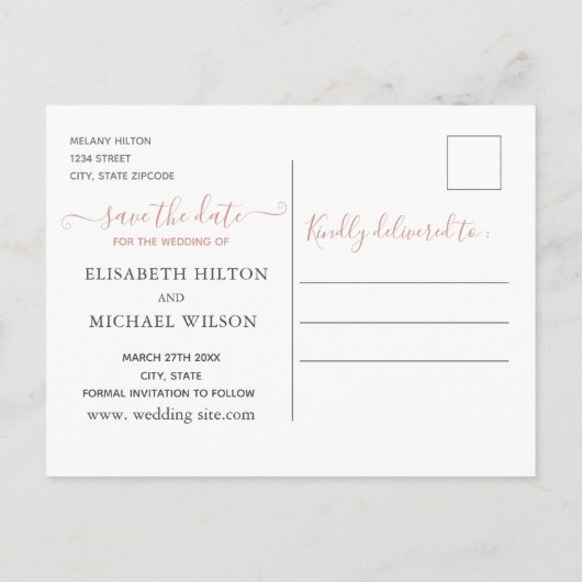 Einfache romantische Schmetterlingskalligraphie de Ankündigungspostkarte (Rückseite)