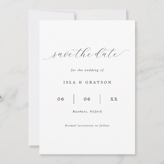 Einfache romantische Script-Foto Hochzeit Save The Date (Vorderseite)