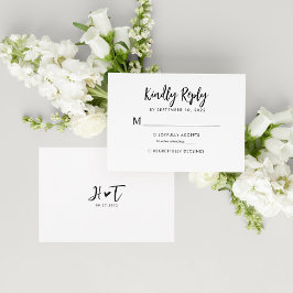 Einfache romantische Script Heart Monogram Wedding RSVP Karte