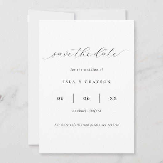 Einfache romantische Script QR Code Hochzeit Save The Date (Vorderseite)