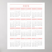 Einfache Rosa 2025 Kalender Poster (Vorne)