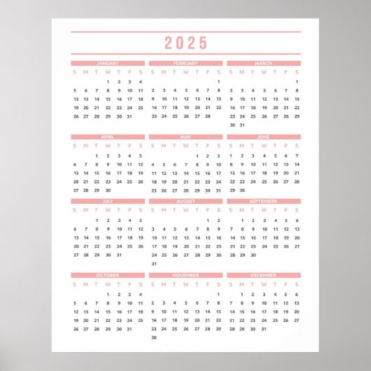 Einfache Rosa 2025 Kalender Poster (Vorne)