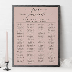 Einfache rosa Alphabetische Hochzeitstabelle Poster