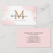 Einfache rosa Aquarellgold-Splash Monogram Visitenkarte (Vorne/Hinten)