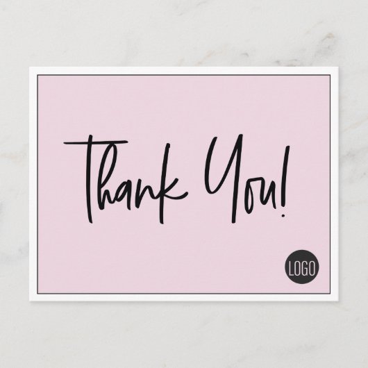 Einfache Rosa Black Company Logo Custom Vielen Dan Postkarte (Vorderseite)