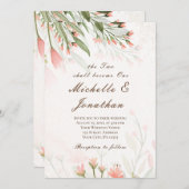 Einfache rosa Blume Grüne Christliche Hochzeit Einladung (Vorne/Hinten)