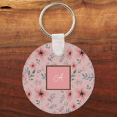 Einfache rosa Blume Muster Boho Vintag Monogram Schlüsselanhänger (Vorderseite)