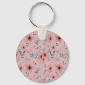 Einfache rosa Blume Muster Boho Vintag Monogram Schlüsselanhänger (Rückseite)
