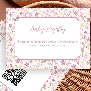 Einfache rosa Blumen Baby-Registry-QR-Code-Karte Begleitkarte