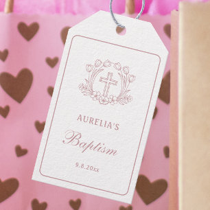 Einfache rosa Blumenkreuz Taufe Geschenkanhänger