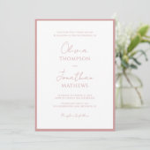 Einfache, rosa Border Script Hochzeit Einladung (Stehend Vorderseite)