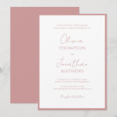 Einfache, rosa Border Script Hochzeit Einladung (Vorne/Hinten)