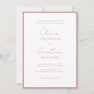 Einfache, rosa Border Script Hochzeit Einladung