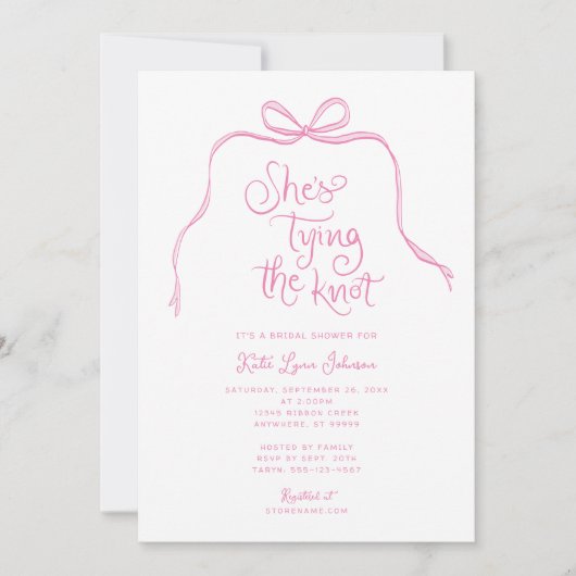 Einfache Rosa Bow Bridal Dusche Einladung (Vorderseite)