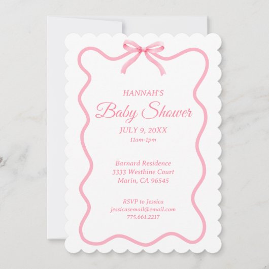 Einfache Rosa Bow Girly Coquette Babydusche Einladung (Vorderseite)