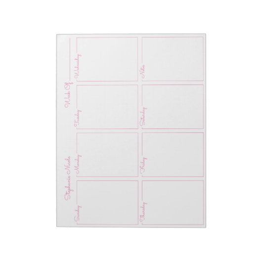 Einfache rosa dünne Grenzbezeichnung Wochenplaner Notizblock (Rotiert)