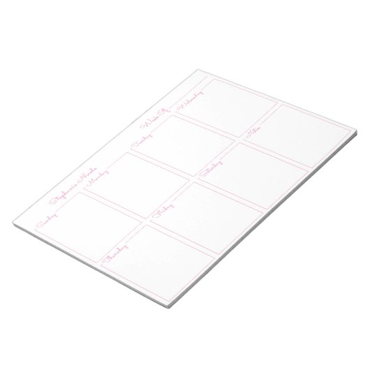 Einfache rosa dünne Grenzbezeichnung Wochenplaner Notizblock (angewinkelt)