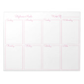 Einfache rosa dünne Grenzbezeichnung Wochenplaner Notizblock (Vorderseite)