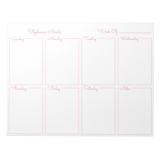 Einfache rosa dünne Grenzbezeichnung Wochenplaner Notizblock (Vorderseite)