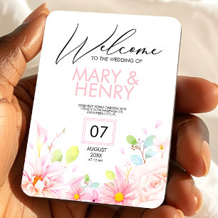 Einfache rosa elegante Blumen-Hochzeit speichern d Magnet