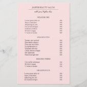 Einfache rosa Elegante Moderne Preisliste (Vorderseite)