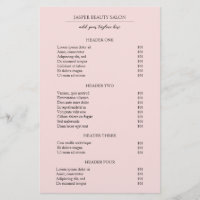 Einfache rosa Elegante Moderne Preisliste