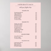 Einfache rosa Elegante Moderne Preisliste Poster (Vorne)